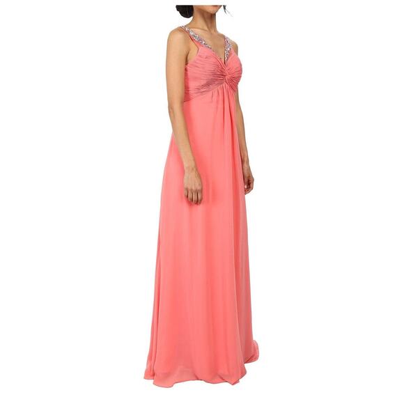 Faviana Beaded Chiffon Gown SIZE 0 Peach Formal Prom Pagent Rhinestone $395 NEW - Picture 4 of 7